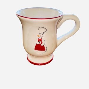 Williams Sonoma Snowmen Chef Red & White Christmas Holiday Footed Mug -1 Mug